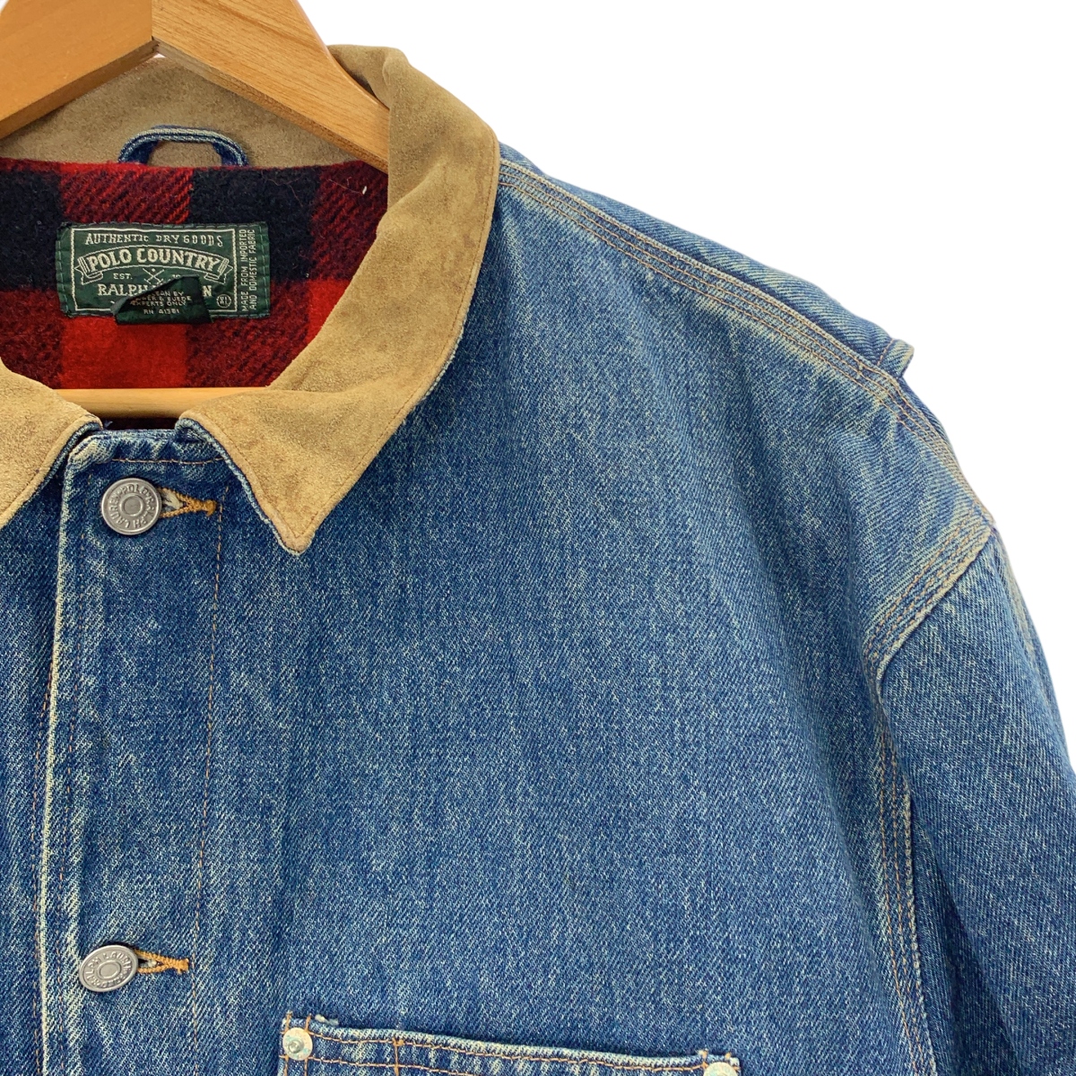 RALPH LAUREN / ラルフローレン POLO COUNTRY / usa製 ロゴレザーパッチ デニム ジャケット / ブランケット