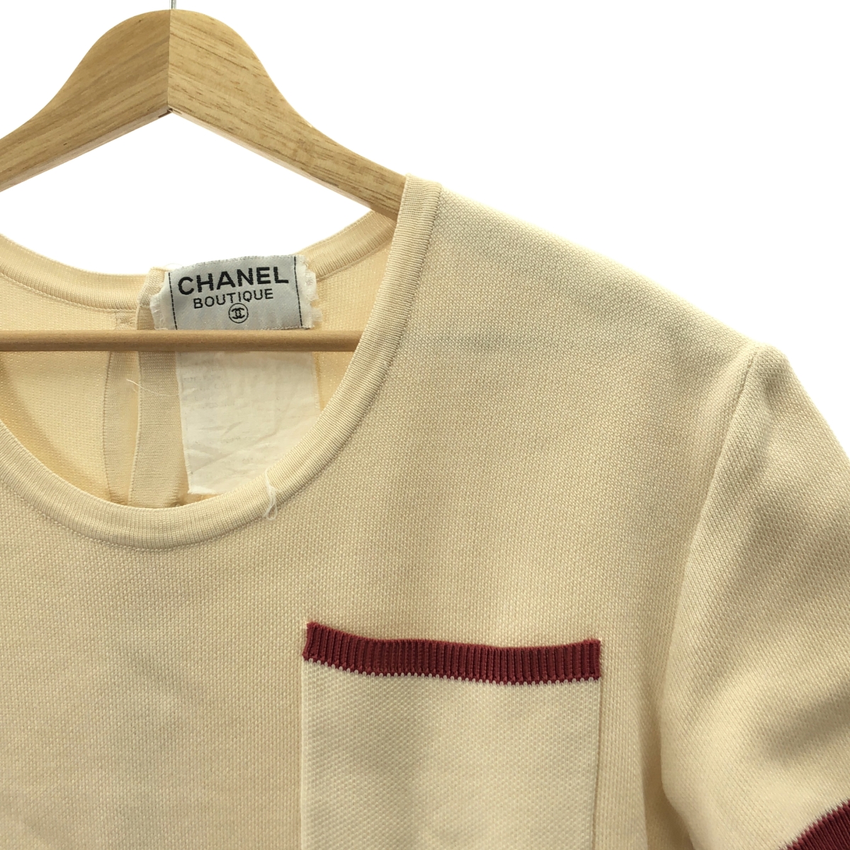 CHANEL / シャネル バック金ボタン 半袖 トリム ニット ワンピース