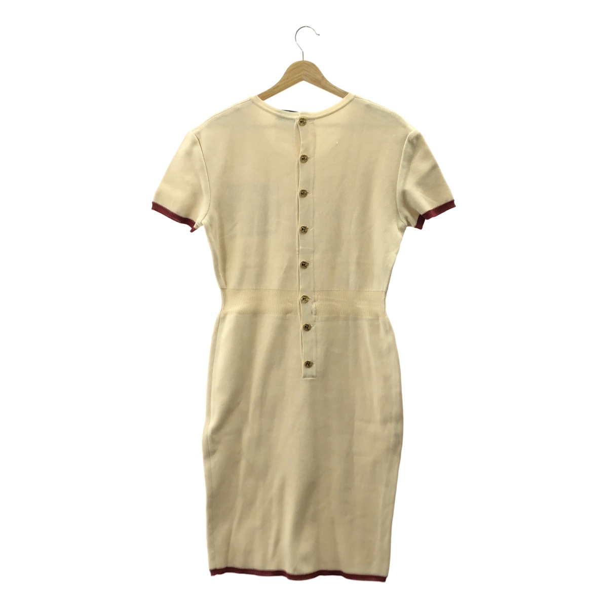 CHANEL / シャネル バック金ボタン 半袖 トリム ニット ワンピース