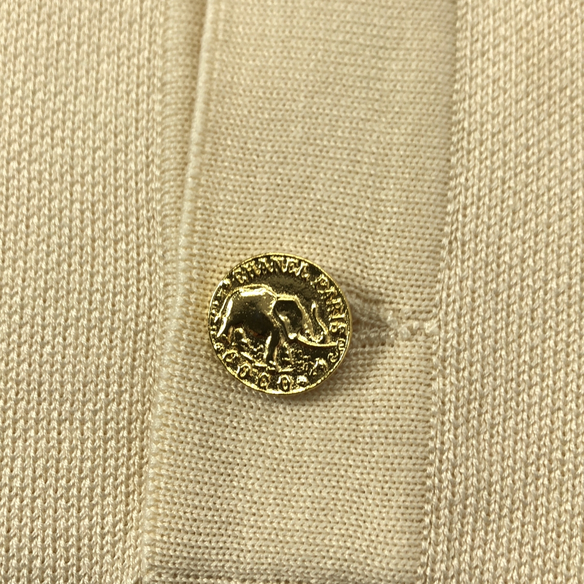 CHANEL / シャネル バック金ボタン 半袖 トリム ニット ワンピース