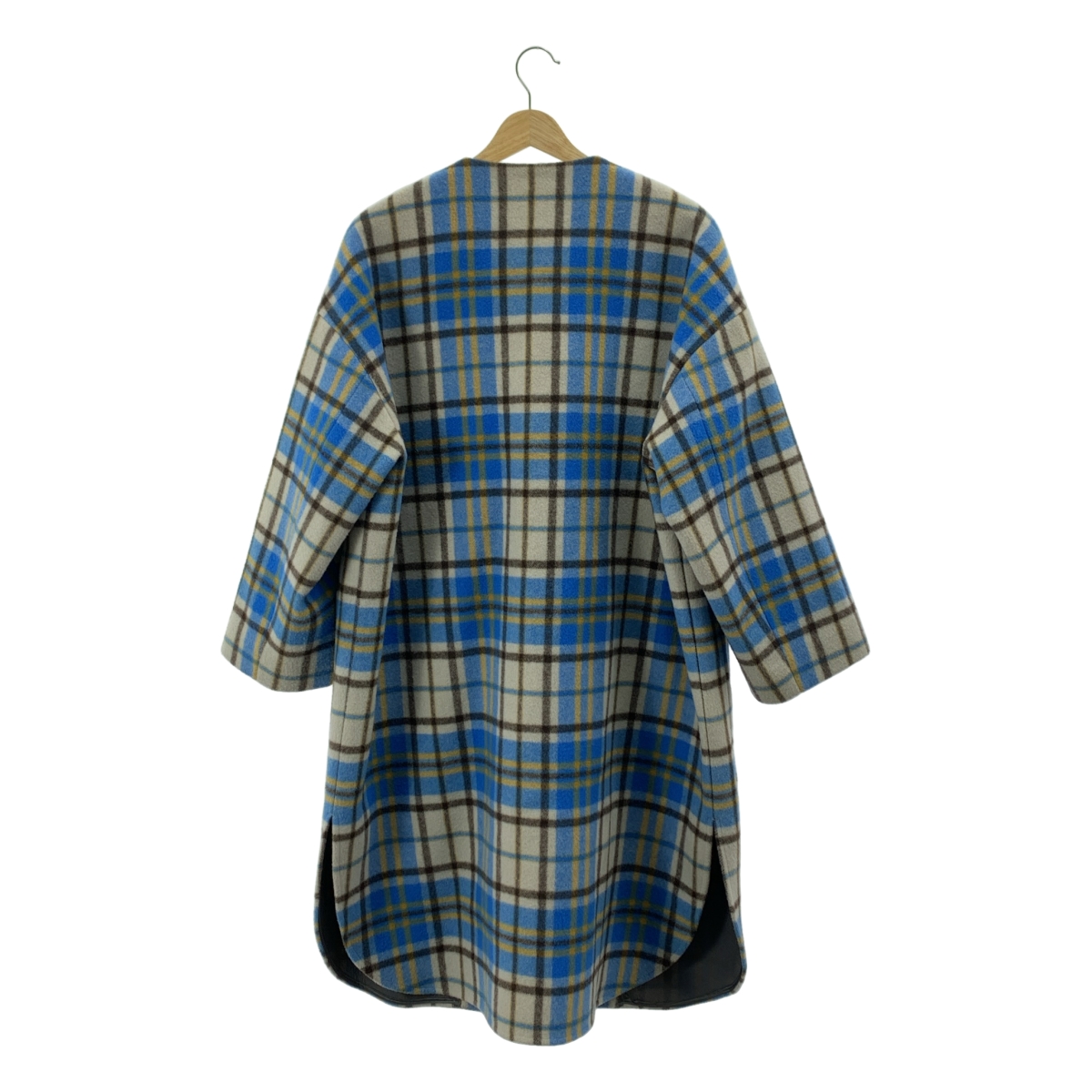 yori / ヨリ ノーカラー ウール チェックコート
