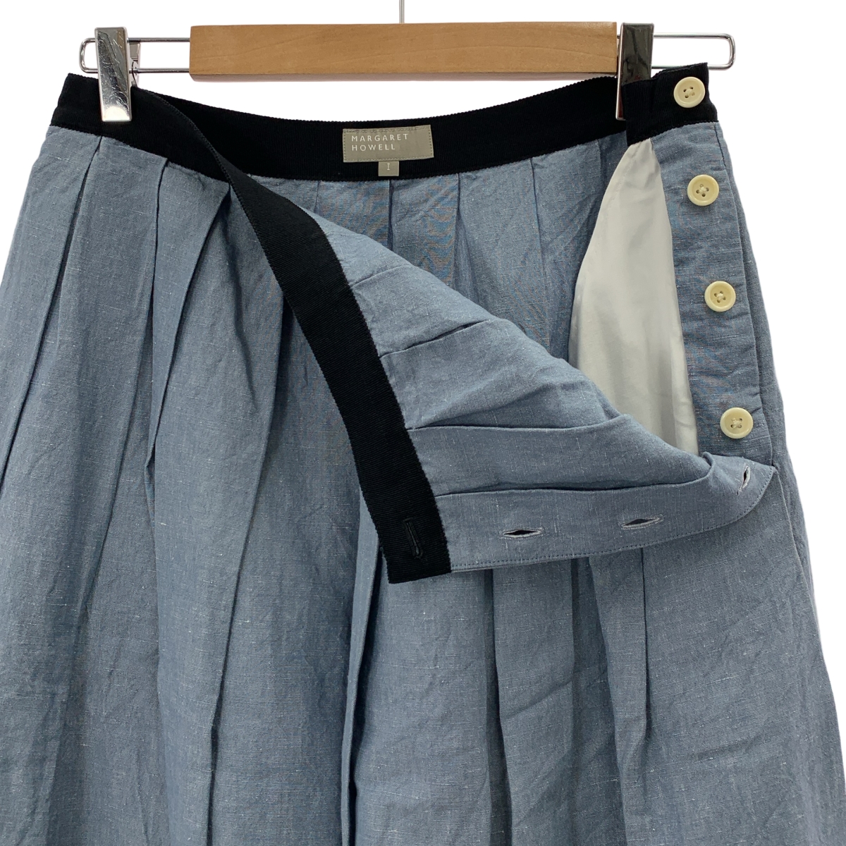 MARGARET HOWELL / マーガレットハウエル リネン サイドボタン プリーツ スカート