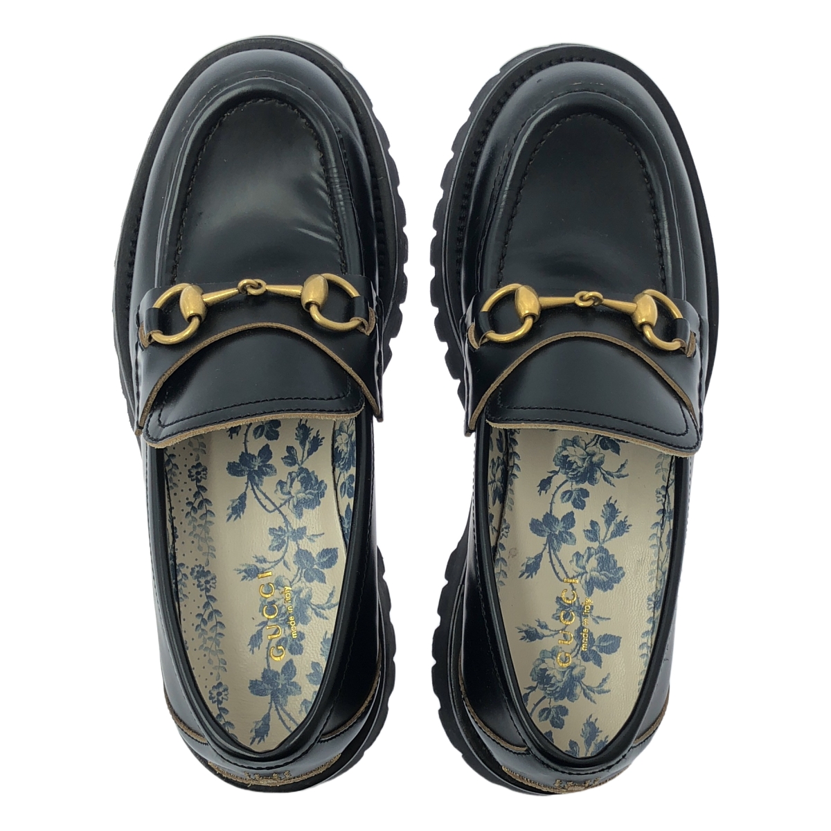GUCCI / グッチ Forsebit Bee Loafer ビー / シャイニースムースレザー ホースビット ラグソール ローファ