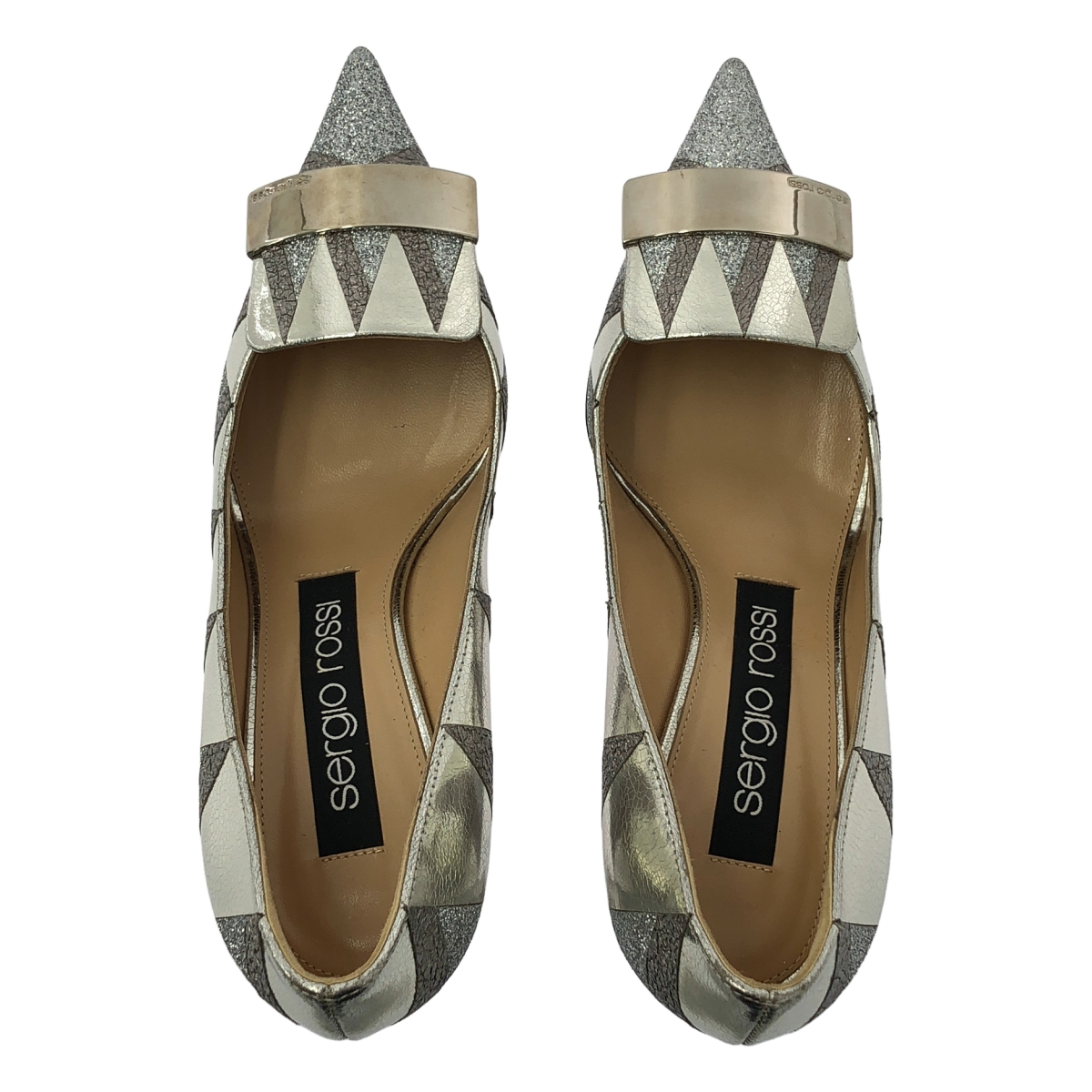 sergio rossi / セルジオロッシ sr1 ポインテッドトゥ メタリック パッチワーク プレート パンプス