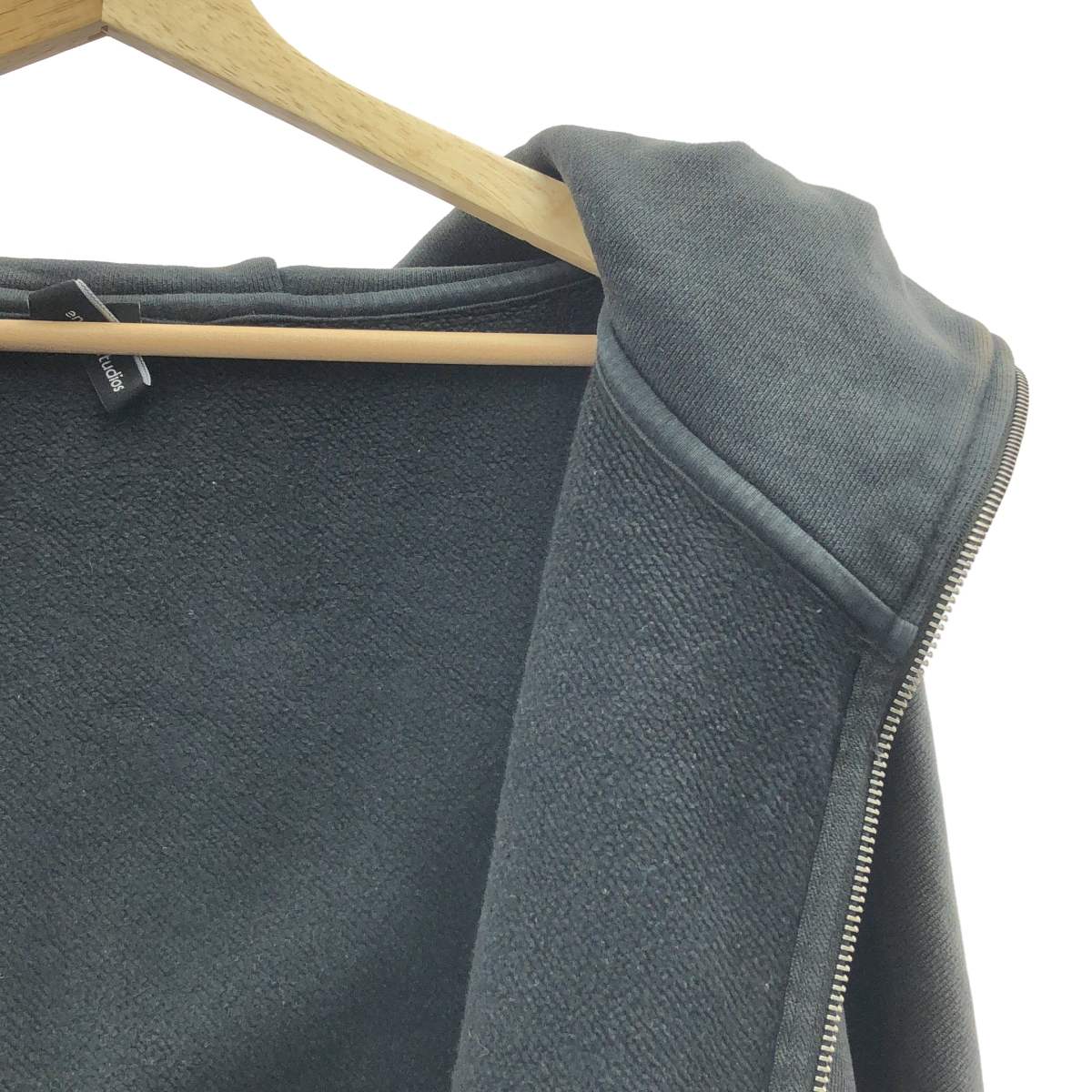 その他 Washed Black full zip cropped 裏起毛 フーディ パーカー