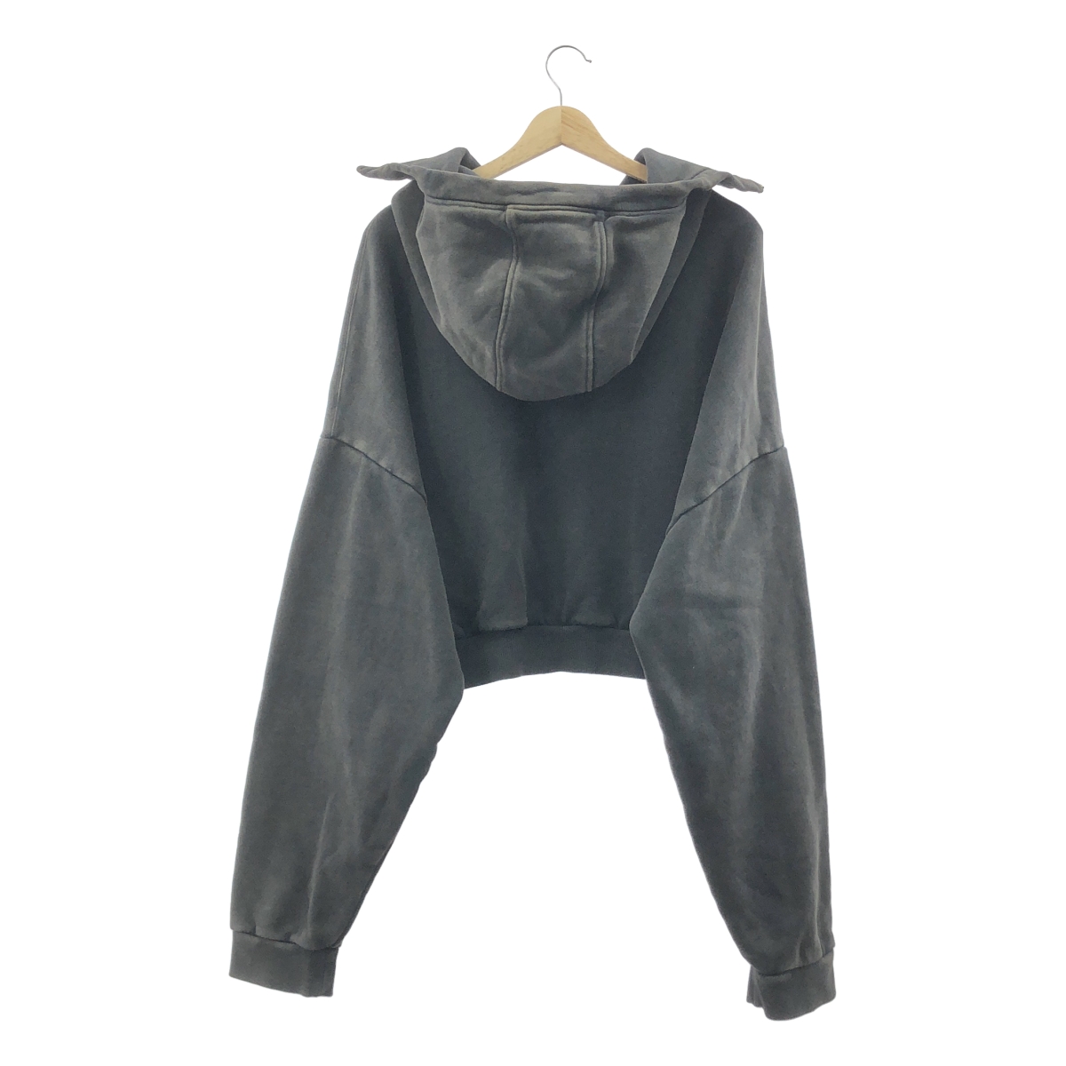 その他 Washed Black full zip cropped 裏起毛 フーディ パーカー