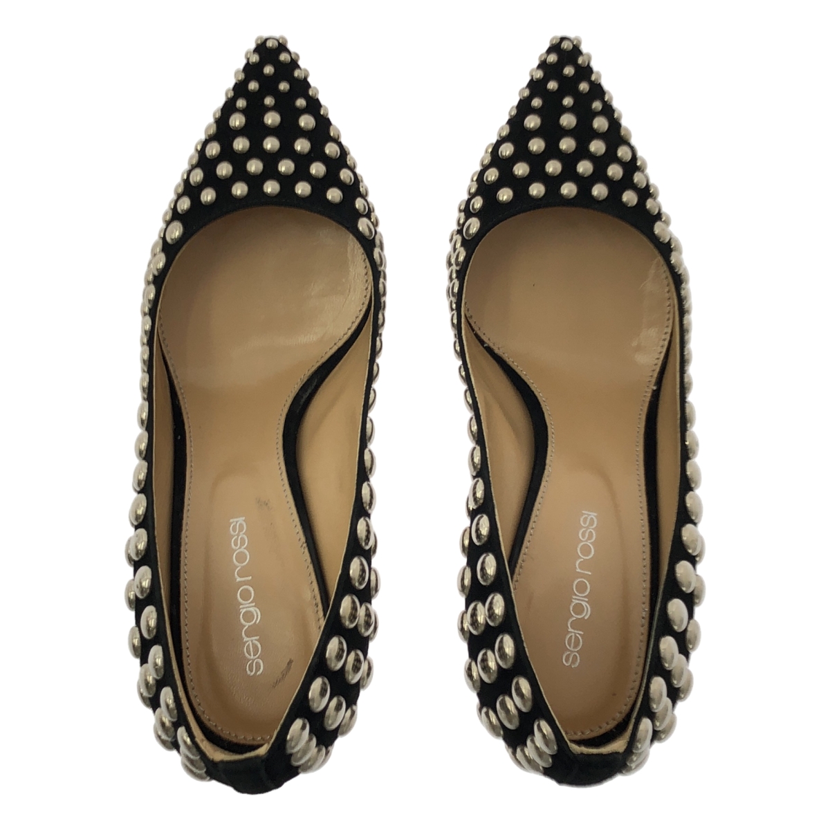 sergio rossi / セルジオロッシ レザー スタッズ 装飾 ポインテッドトゥ ヒール パンプス