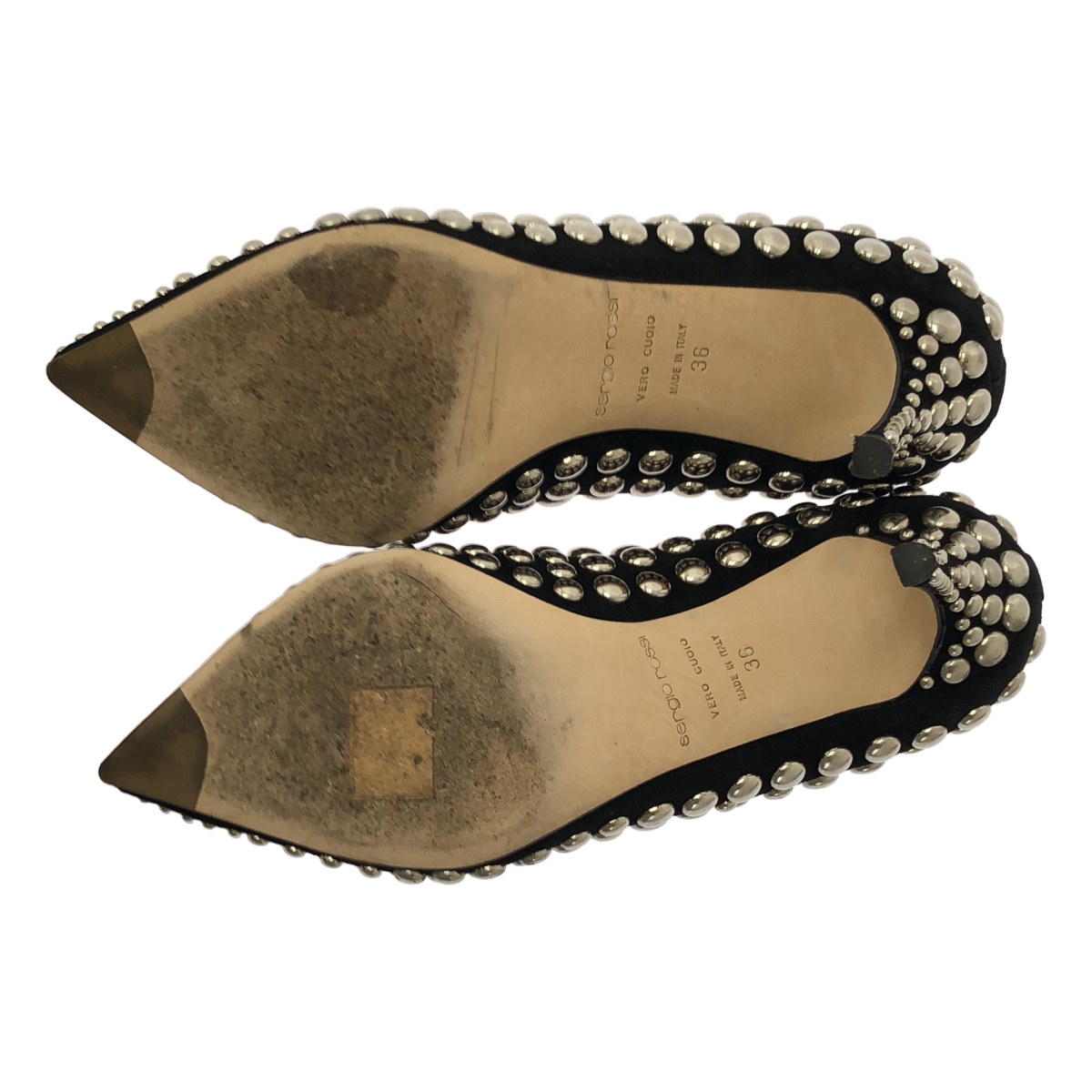 sergio rossi / セルジオロッシ レザー スタッズ 装飾 ポインテッドトゥ ヒール パンプス