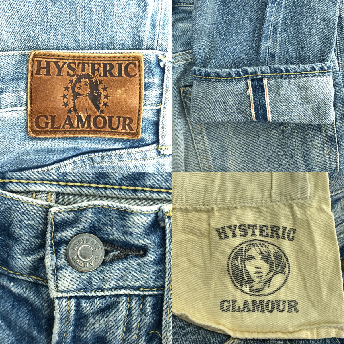 HYSTERIC GLAMOUR / ヒステリックグラマー ダメージ加工 スタッズ パッチワーク セルビッチ デニムパンツ