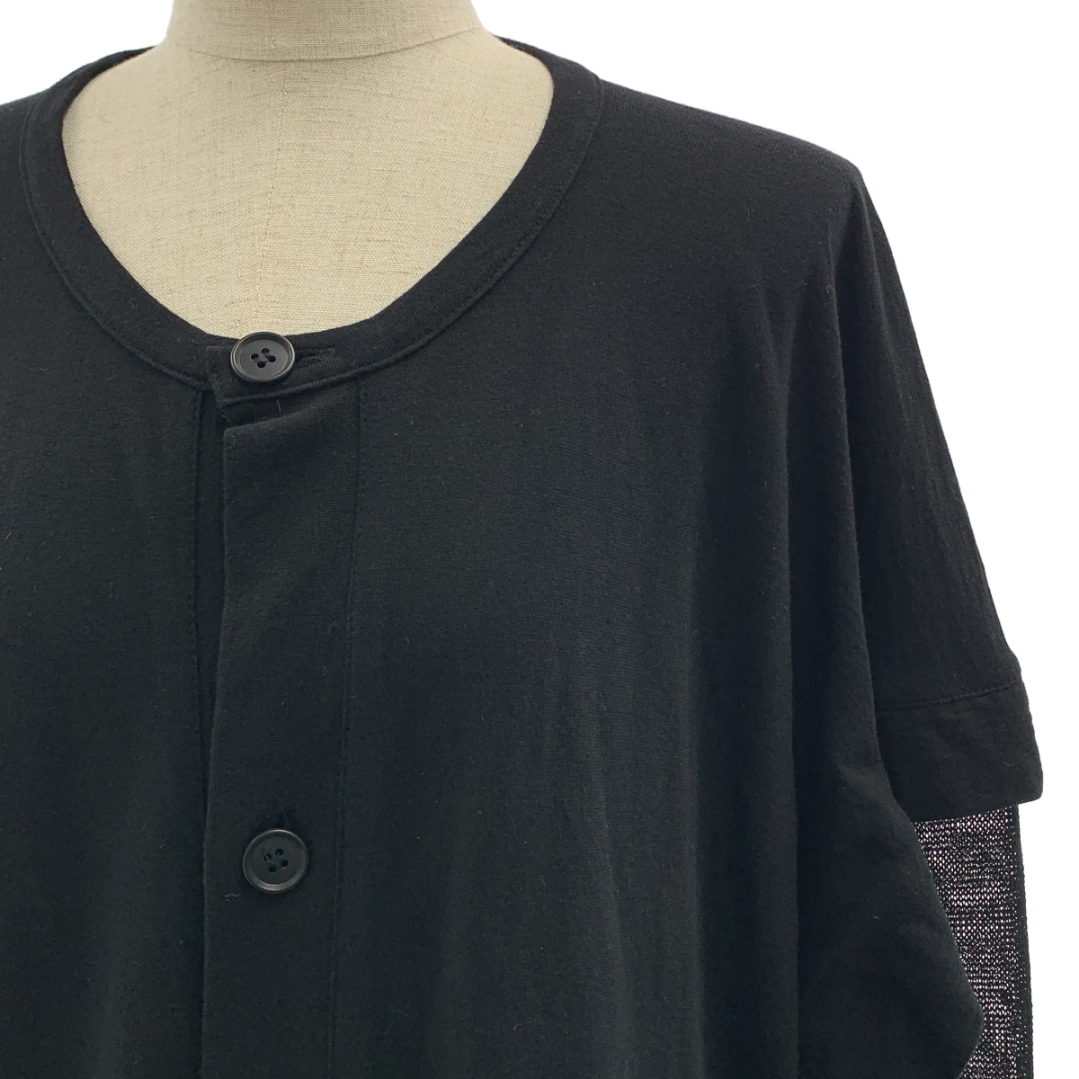 LIMI feu / リミフゥ コットン 異素材 切替 ドッキング レイヤード カーディガン