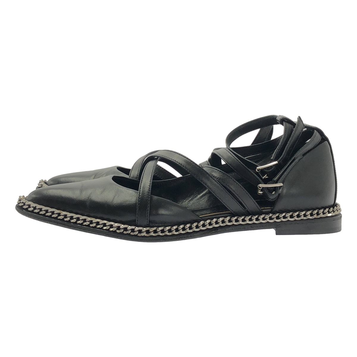LANVIN / ランバン レザー チェーン ポインテッドトゥ ストラップ シューズ