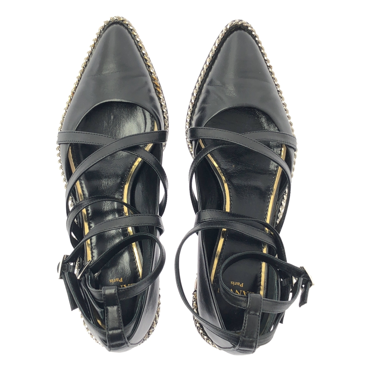 LANVIN / ランバン レザー チェーン ポインテッドトゥ ストラップ シューズ