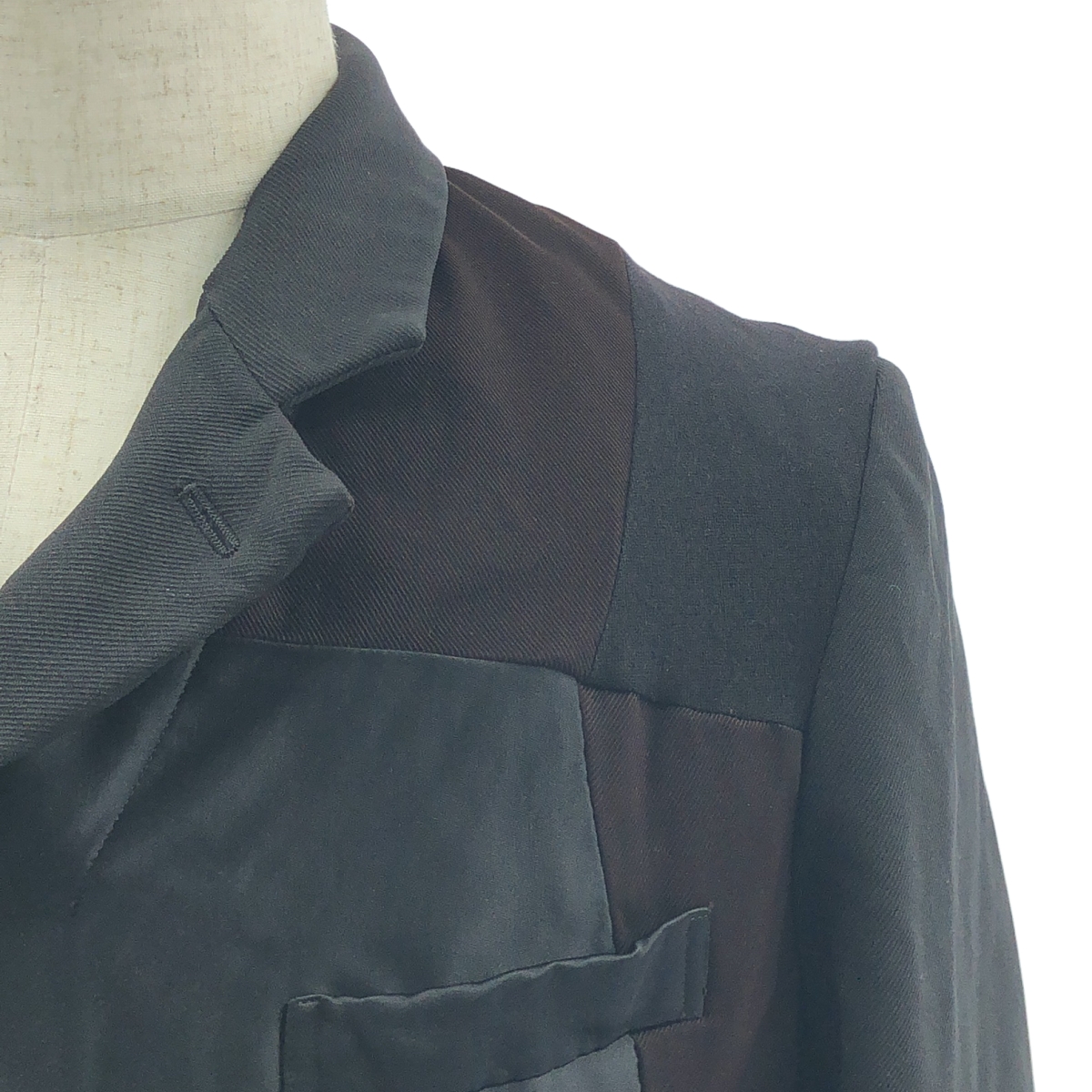 BLACK COMME des GARCONS / ブラックコムデギャルソン ポリエステル 製品加工 異素材 切替 パッチワーク シングルジャケット