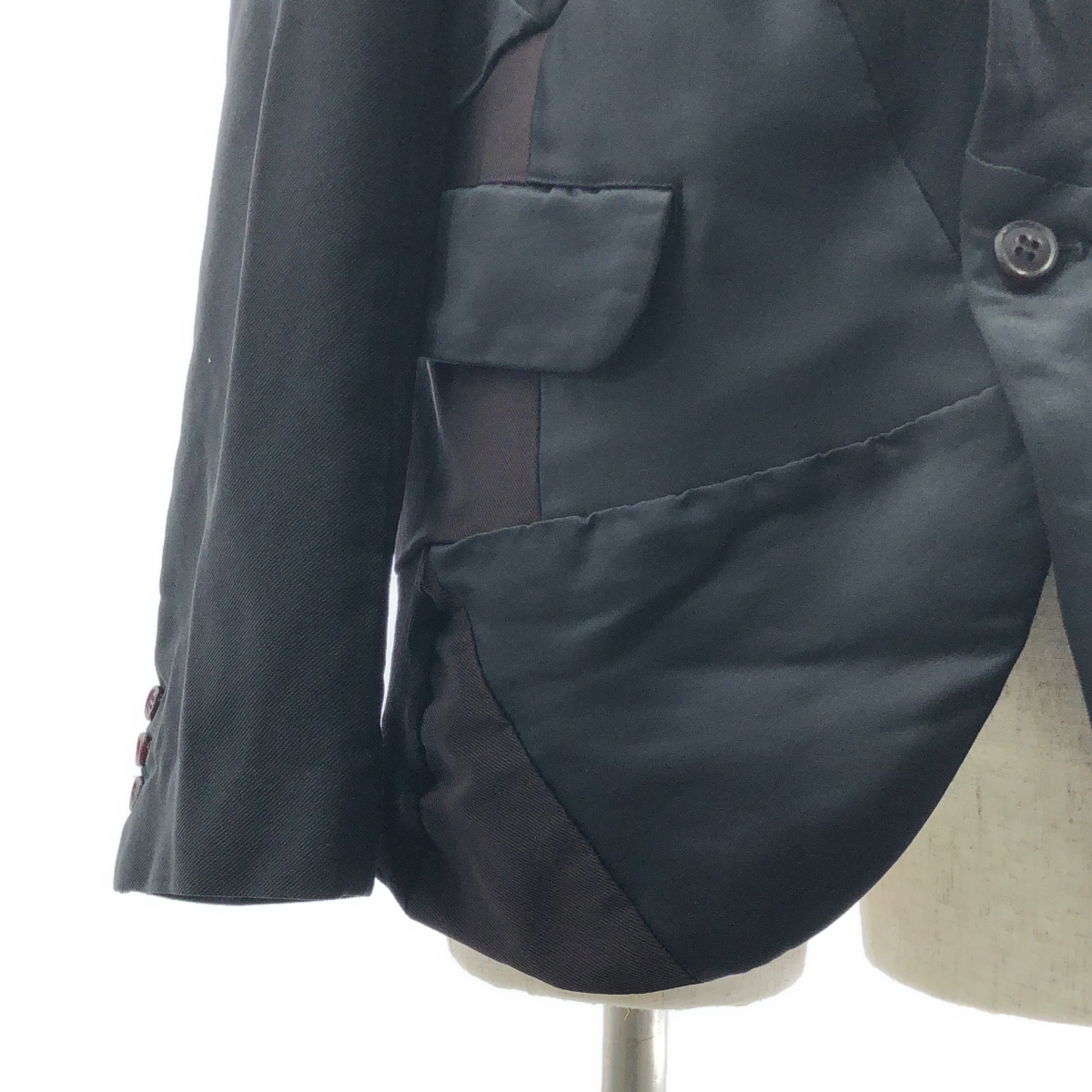 BLACK COMME des GARCONS / ブラックコムデギャルソン ポリエステル 製品加工 異素材 切替 パッチワーク シングルジャケット