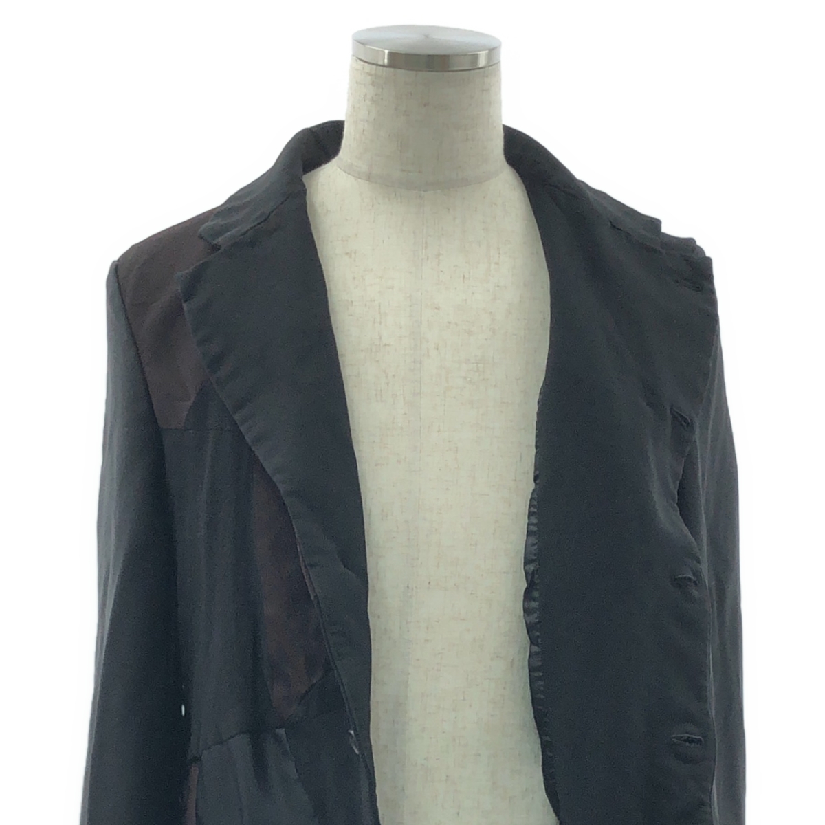 BLACK COMME des GARCONS / ブラックコムデギャルソン ポリエステル 製品加工 異素材 切替 パッチワーク シングルジャケット