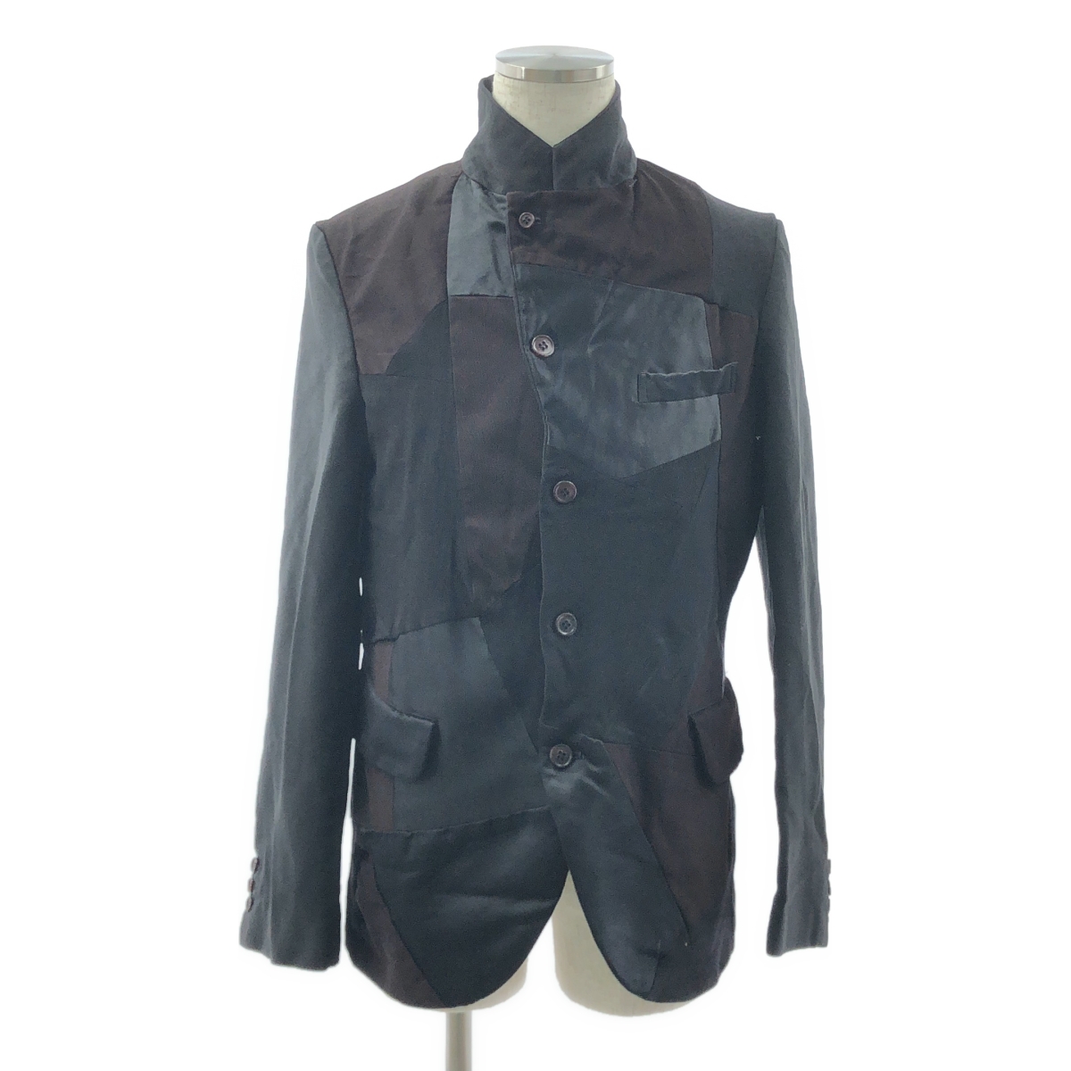 BLACK COMME des GARCONS / ブラックコムデギャルソン ポリエステル 製品加工 異素材 切替 パッチワーク シングルジャケット