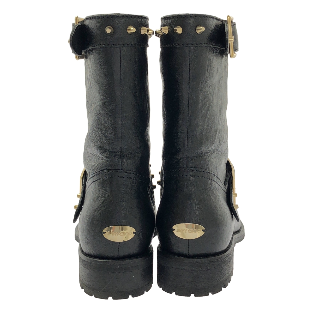 JIMMY CHOO / ジミーチュウ レザー スタッズ ストラップ エンジニアブーツ