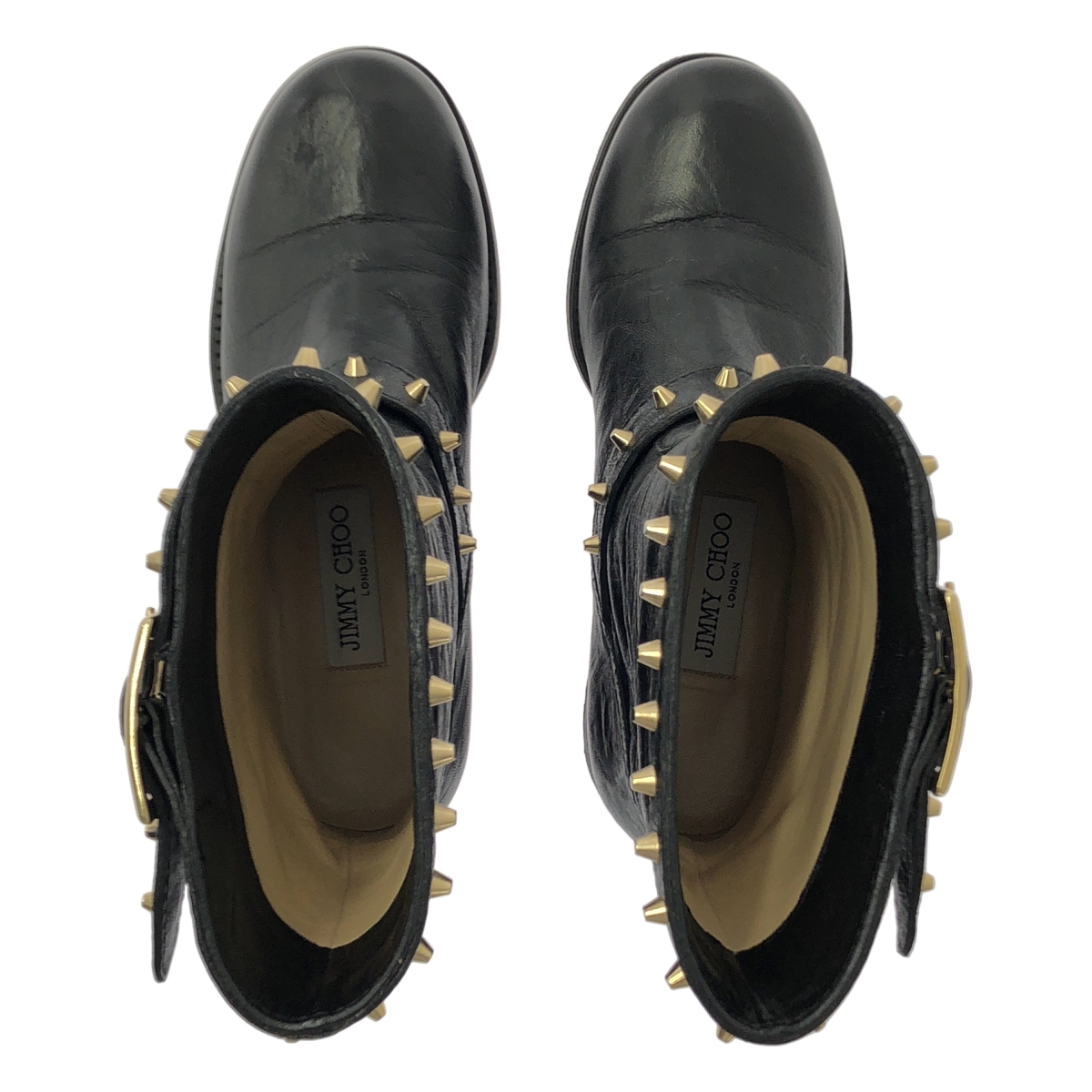 JIMMY CHOO / ジミーチュウ レザー スタッズ ストラップ エンジニアブーツ