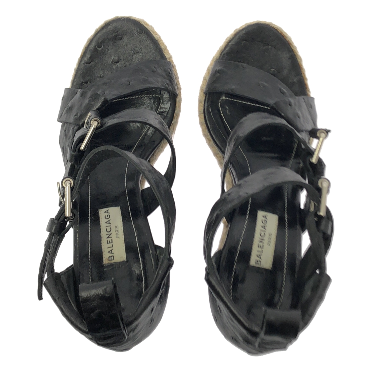 BALENCIAGA / バレンシアガ オーストリッチ エンボス ストラップ ウェッジソールサンダル