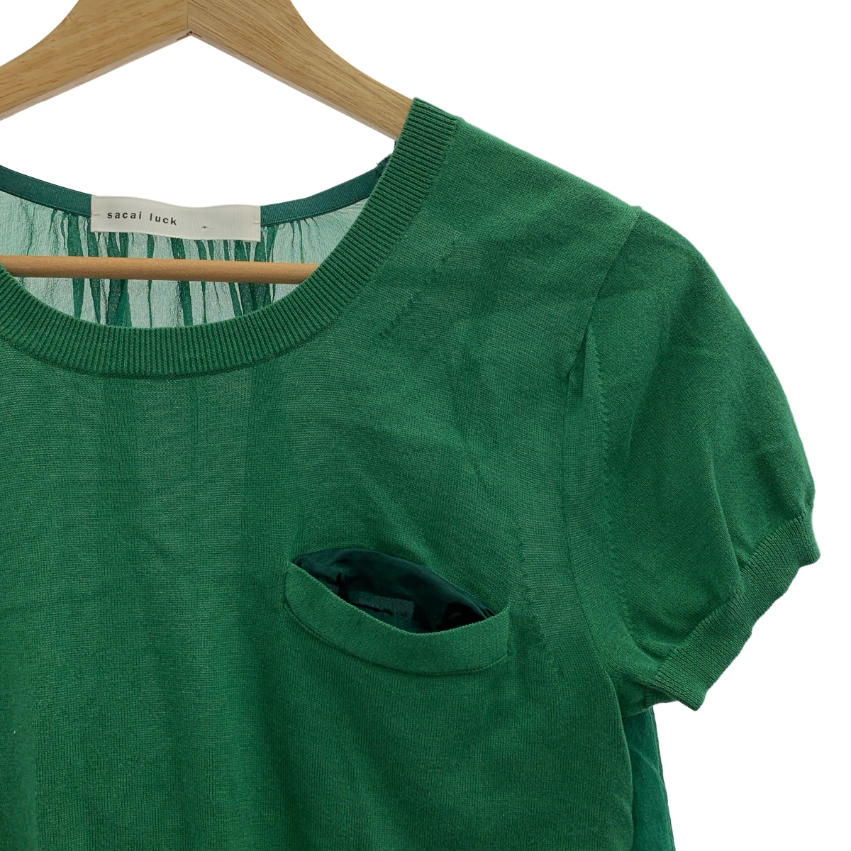 sacai luck / サカイラック バックシフォン切替 レース レイヤード 半袖ニット