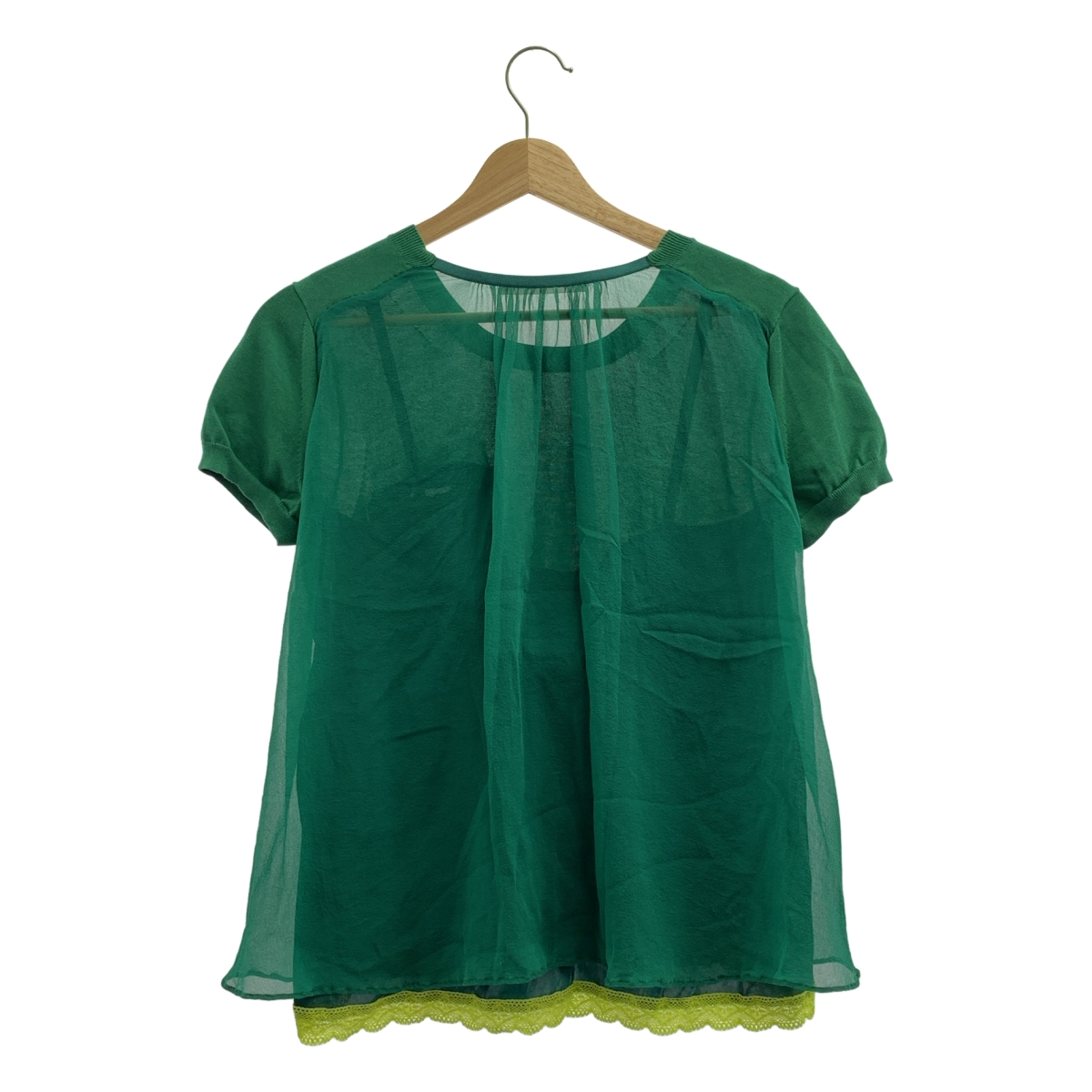 sacai luck / サカイラック バックシフォン切替 レース レイヤード 半袖ニット