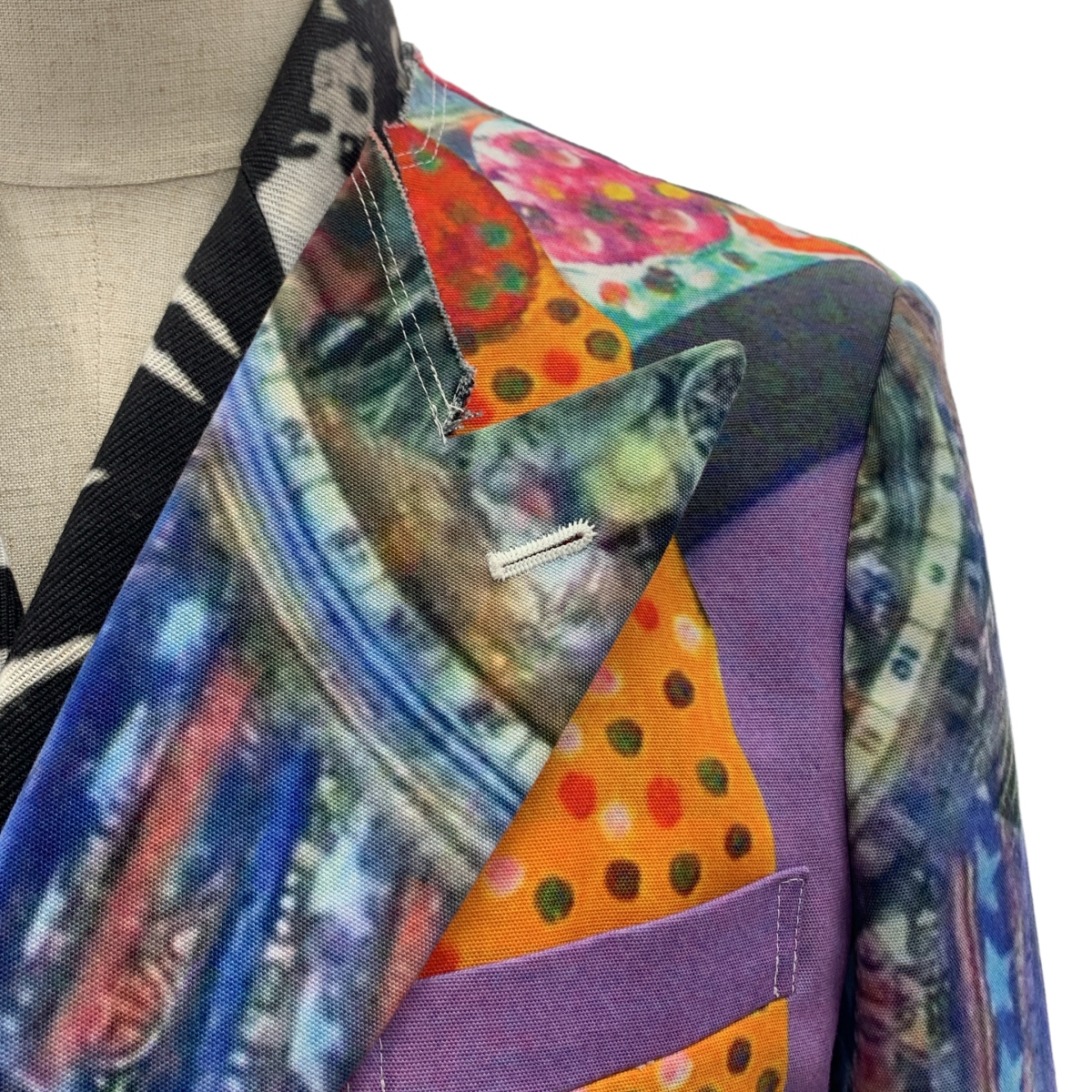 COMME des GARCONS / コムデギャルソン ポリエステル 総柄 アート ドッキング レイヤード バックカットアウト オーバーコート