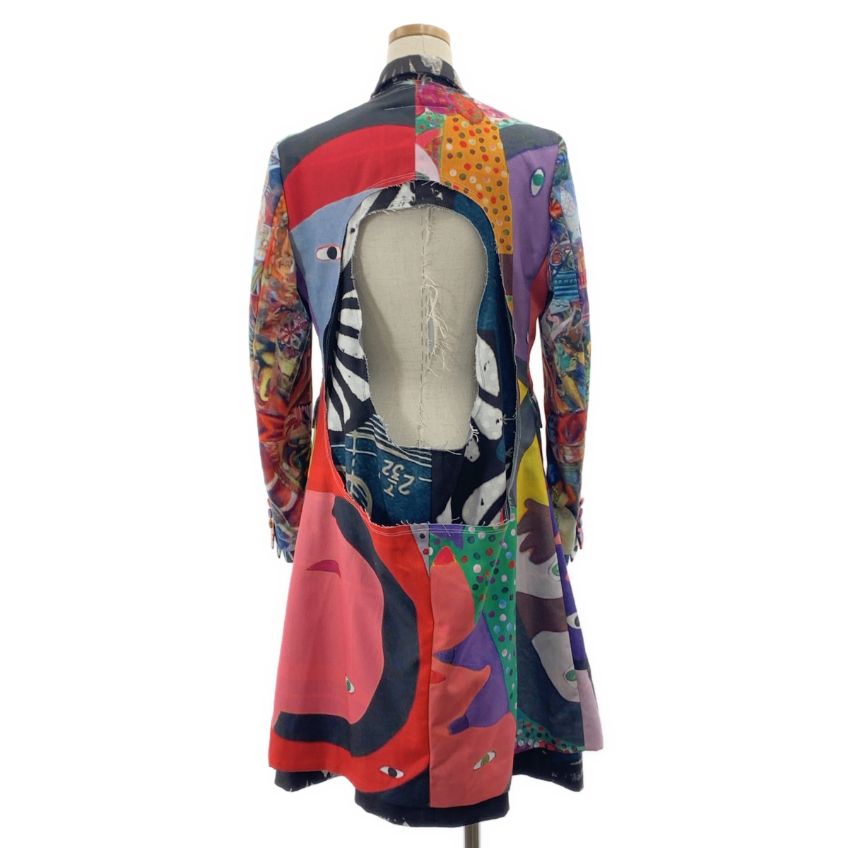 COMME des GARCONS / コムデギャルソン ポリエステル 総柄 アート ドッキング レイヤード バックカットアウト オーバーコート
