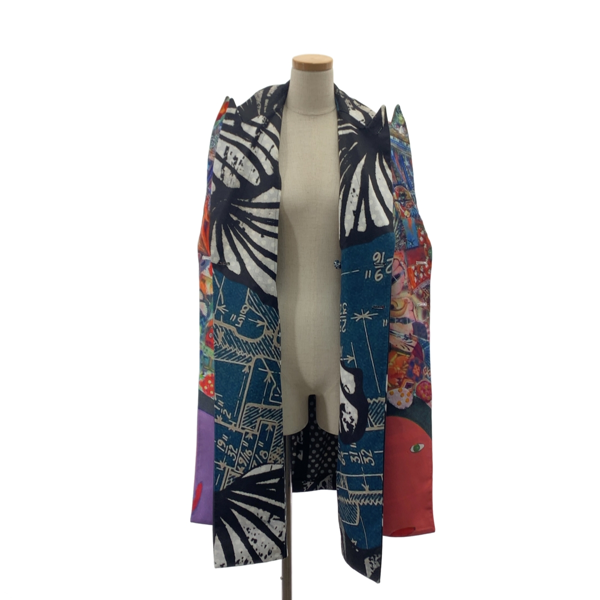 COMME des GARCONS / コムデギャルソン ポリエステル 総柄 アート ドッキング レイヤード バックカットアウト オーバーコート