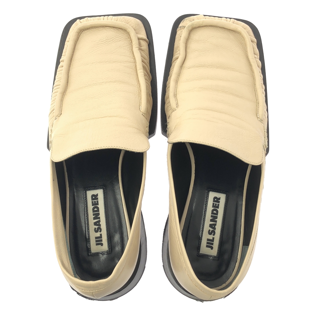 JIL SANDER / ジルサンダー レザー スクエアトゥ ギャザー ローファー
