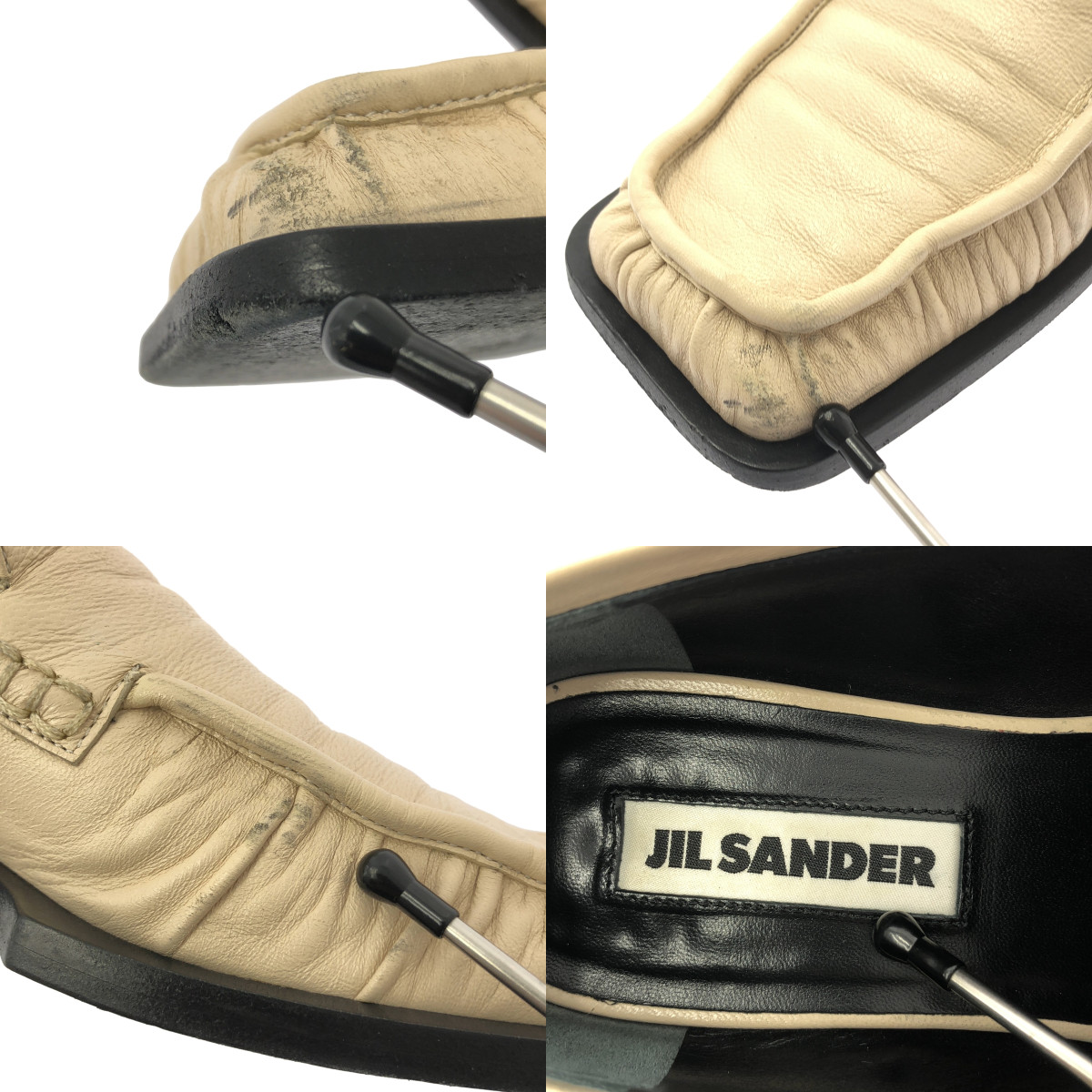 JIL SANDER / ジルサンダー レザー スクエアトゥ ギャザー ローファー