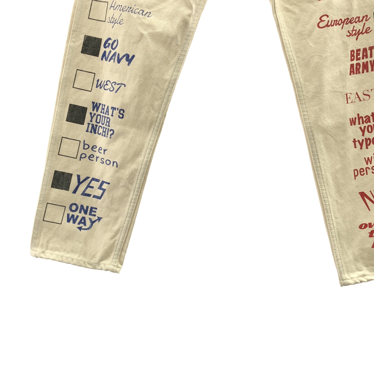 WESTOVERALLS / ウエストオーバーオールズ ロゴ プリント ホワイトデニム パンツ