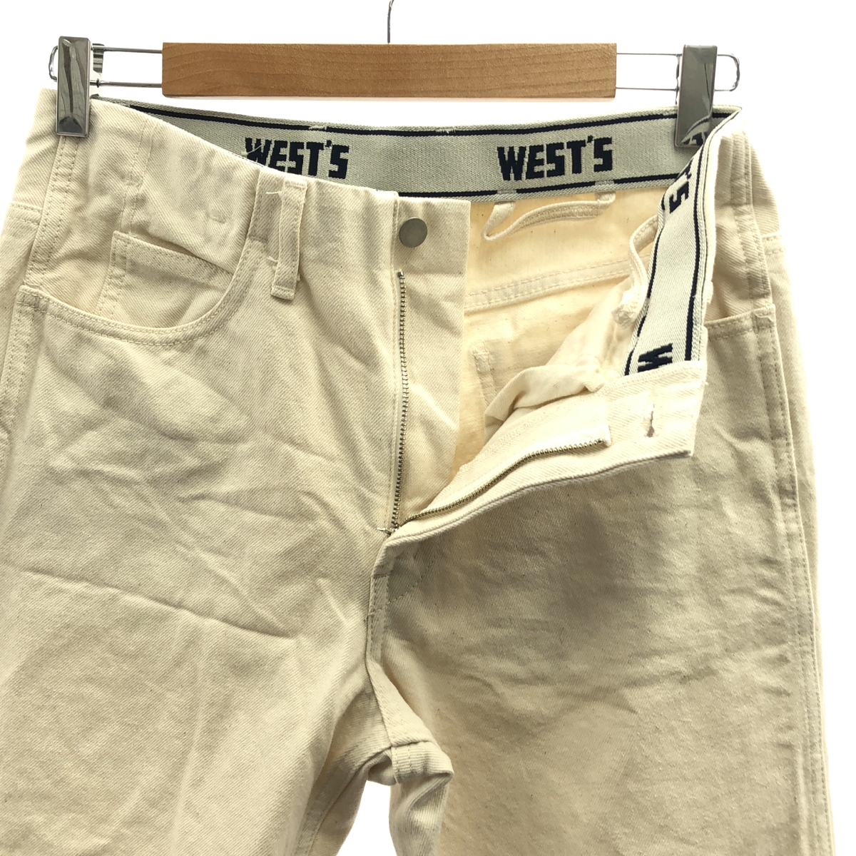 WESTOVERALLS / ウエストオーバーオールズ ロゴ プリント ホワイトデニム パンツ