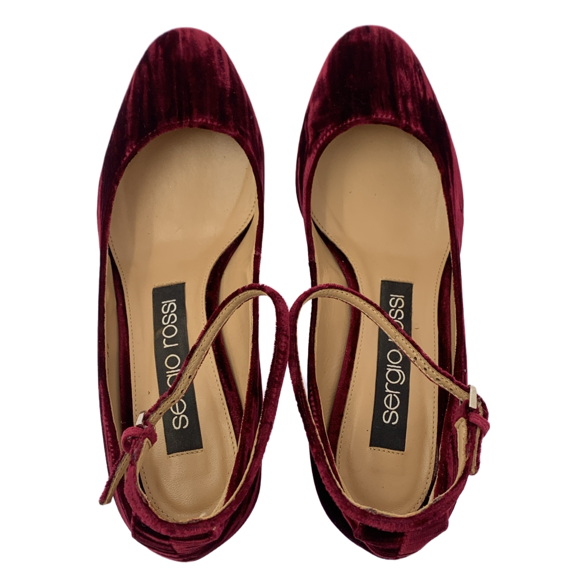 sergio rossi / セルジオロッシ アンクルストラップ ベロア ヒール パンプス