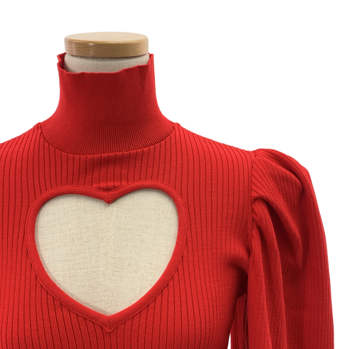 MSGM / エムエスジーエム ハートホール ハイネック パフスリーブ リブニット