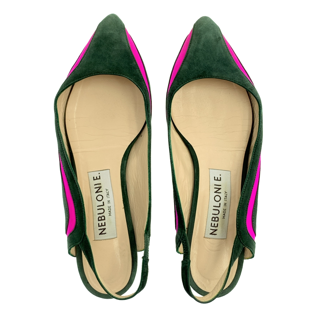 NEBULONI E / ネブローニ スエード レザー バイカラー ストラップ ポインテッドトゥ フラットシューズ
