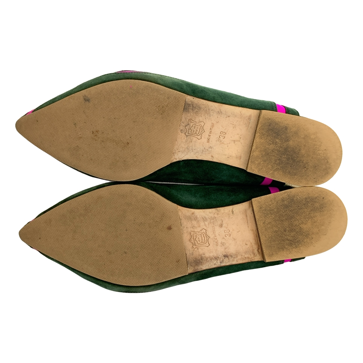 NEBULONI E / ネブローニ スエード レザー バイカラー ストラップ ポインテッドトゥ フラットシューズ