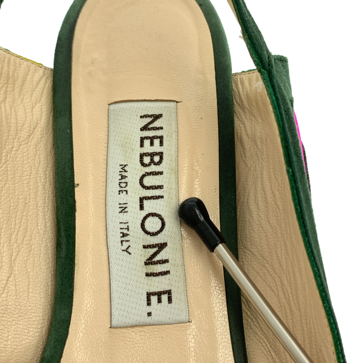 NEBULONI E / ネブローニ スエード レザー バイカラー ストラップ ポインテッドトゥ フラットシューズ