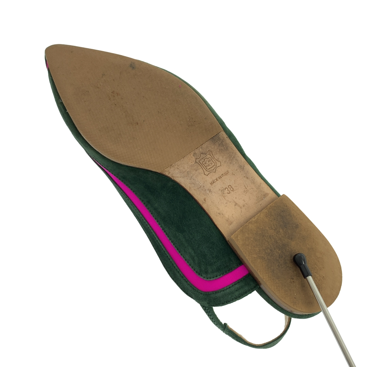 NEBULONI E / ネブローニ スエード レザー バイカラー ストラップ ポインテッドトゥ フラットシューズ