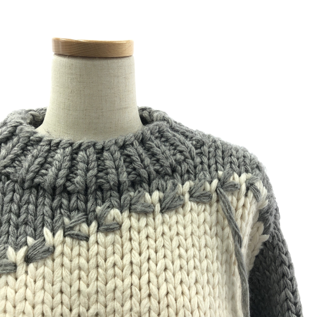 LEINWANDE / ラインヴァンド Snow Slope Intarsia Top / ウール バイカラー オーバー ニット セーター