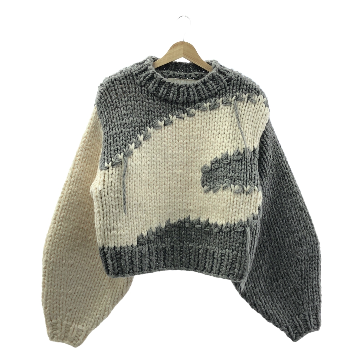 LEINWANDE / ラインヴァンド Snow Slope Intarsia Top / ウール バイカラー オーバー ニット セーター