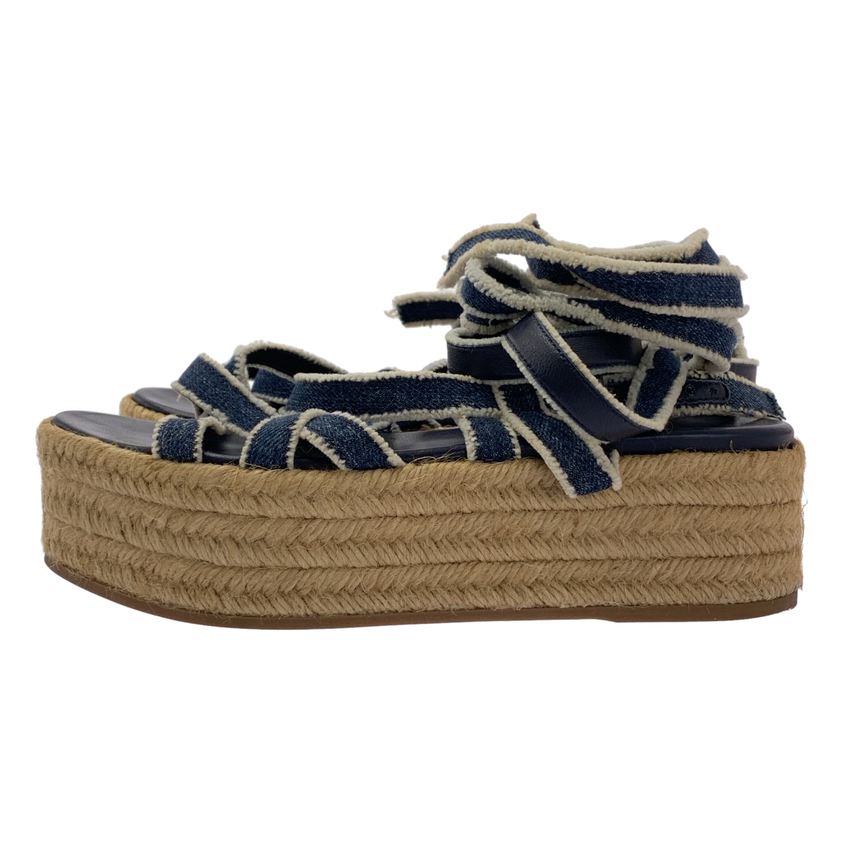 miu miu / ミュウミュウ デニム クロス ストラップ ウェッジソール サンダル