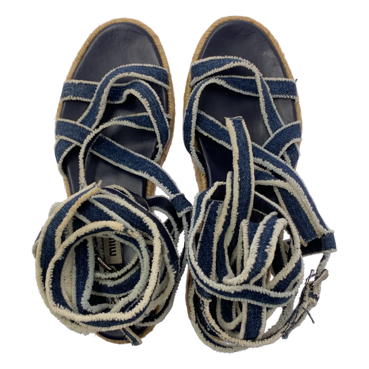 miu miu / ミュウミュウ デニム クロス ストラップ ウェッジソール サンダル