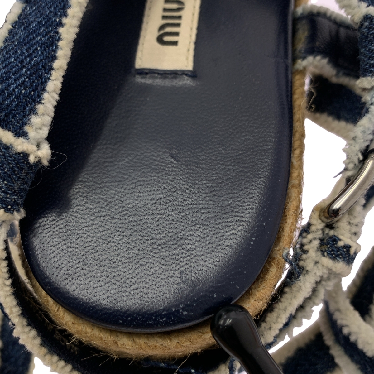 miu miu / ミュウミュウ デニム クロス ストラップ ウェッジソール サンダル