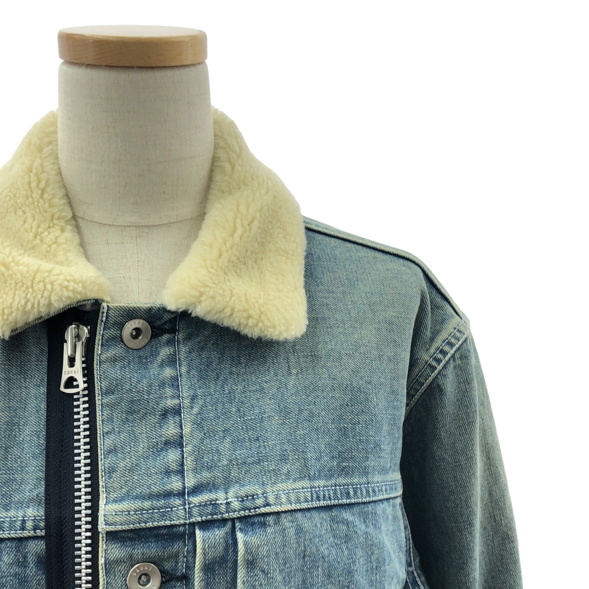 sacai / サカイ Denim Layerd Boa Jacket / デニム ドッキング ボアカラー オーバーコート