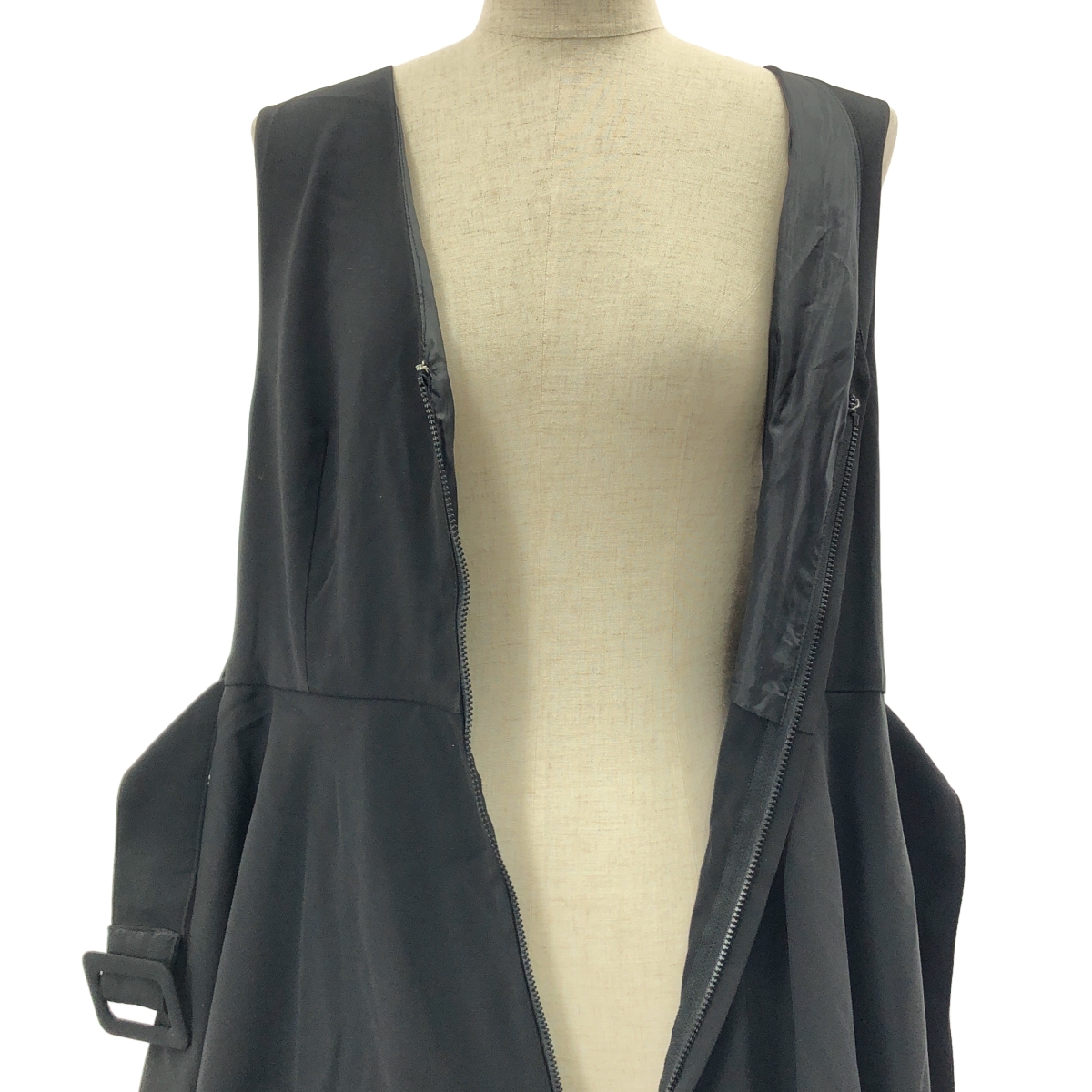 Re:poris / レポリス Ms.Louise dress / ベルテッド ノースリーブ ボリューム ドレス ワンピース / 裏地付き