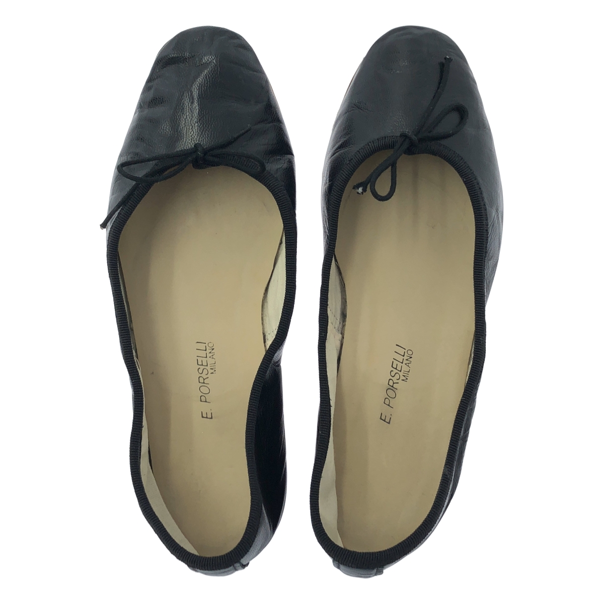 E.PORSELLI / ポルセリE レザー リボン オペラ バレエシューズ