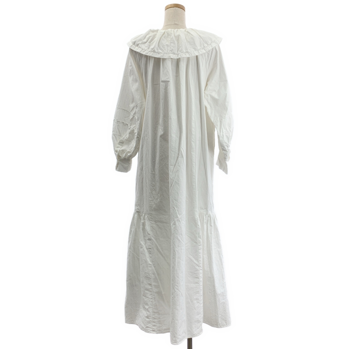 ne Quittez pas / ヌキテパ Poplin Dobby Zigzag Tape Big Collar Dress / ギャザー ボリューム ドレス ワンピース / 裏地付き