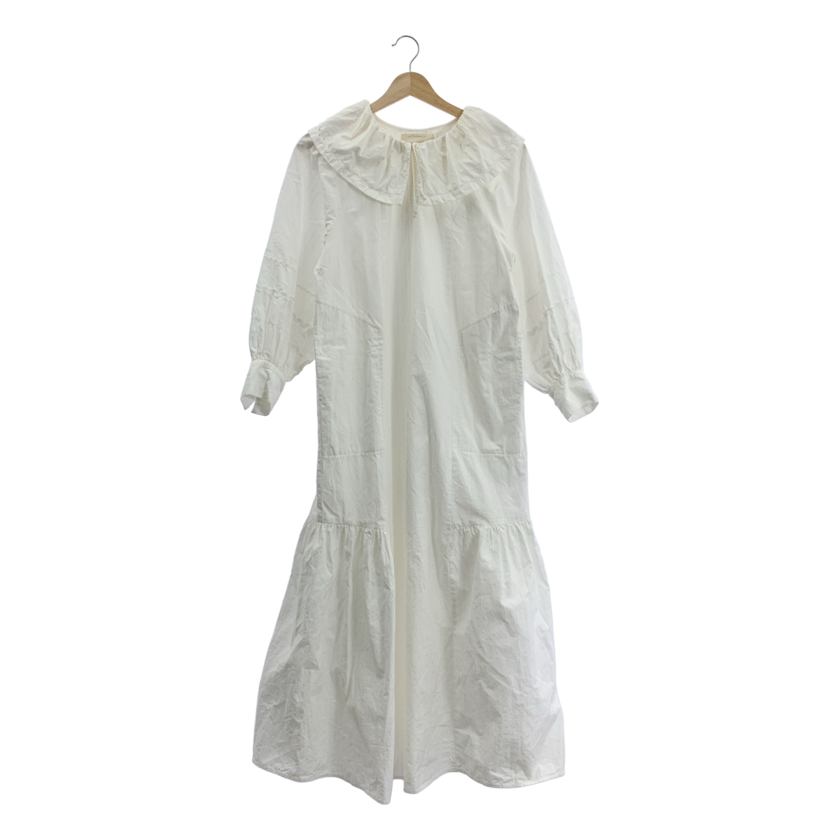 ne Quittez pas / ヌキテパ Poplin Dobby Zigzag Tape Big Collar Dress / ギャザー ボリューム ドレス ワンピース / 裏地付き