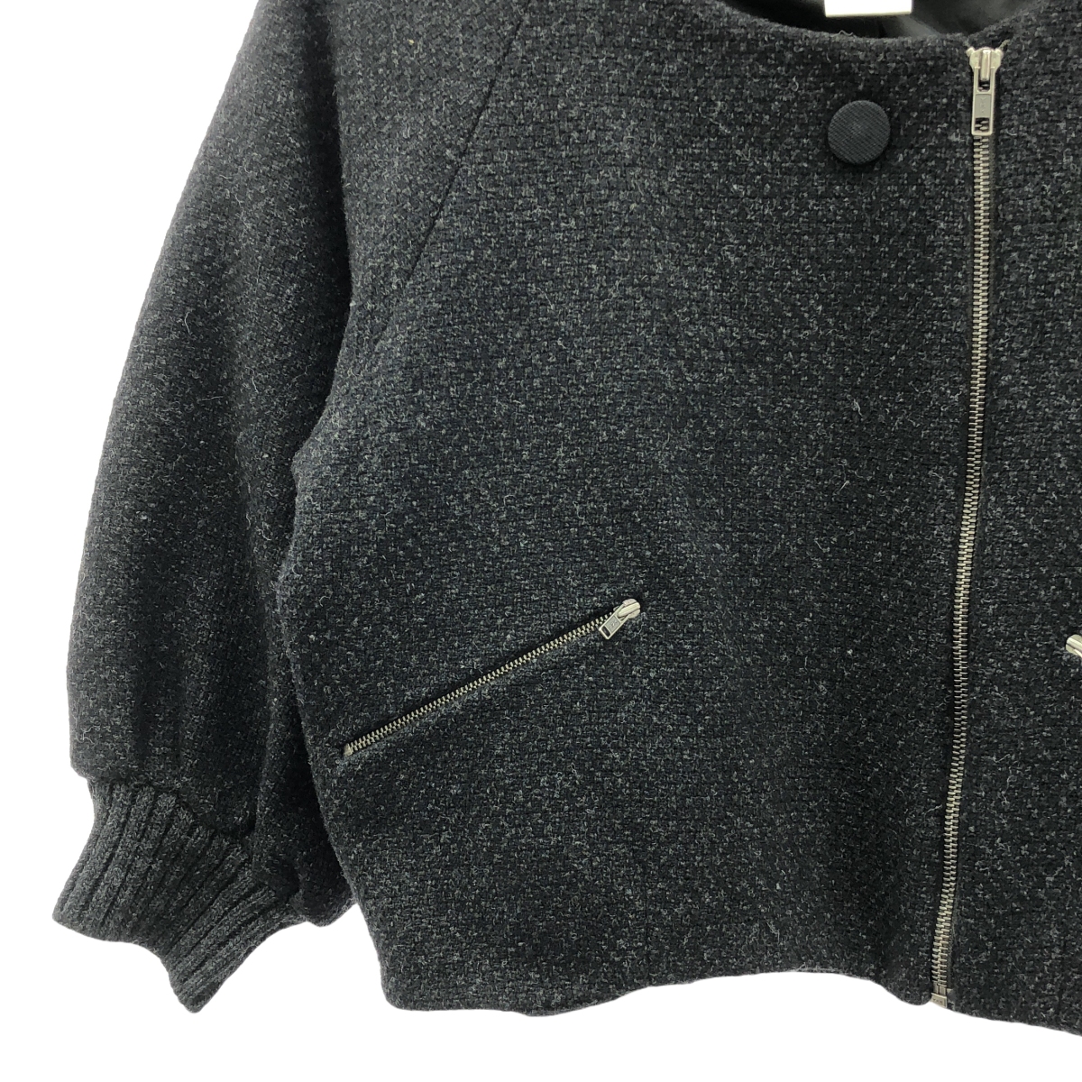 Chloe / クロエ ウール ツイード ノーカラー ライダースジャケット