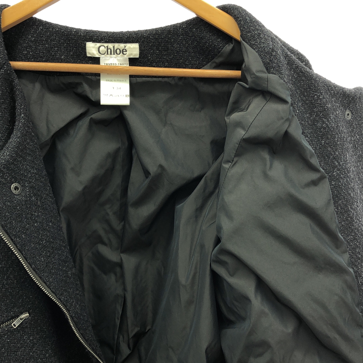 Chloe / クロエ ウール ツイード ノーカラー ライダースジャケット